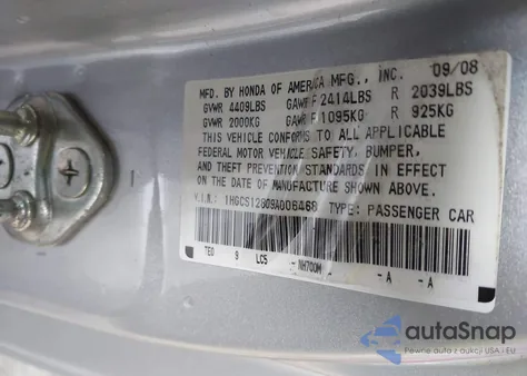 2009 Honda Accord 2.4 Ex-L from USA, damaged, VIN 1HGCS12809A006468